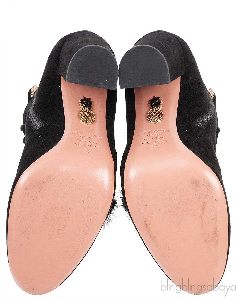Ulyana Mink Pompom Suede Ankle Boots  39