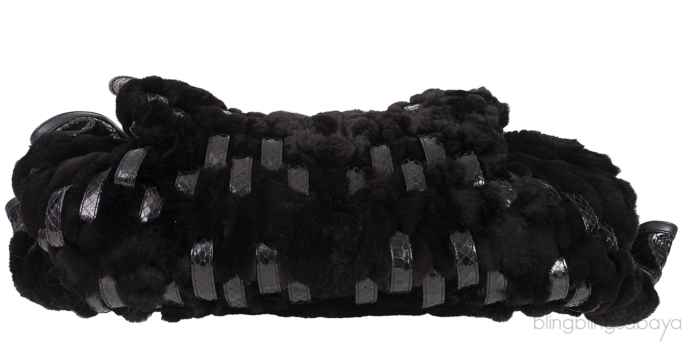 Black Python and Mink Fur Bag