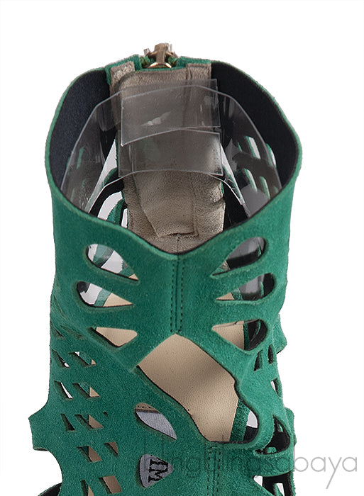 Green Suede Cut-out Peep Toe Heels