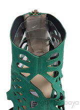 Green Suede Cut-out Peep Toe Heels