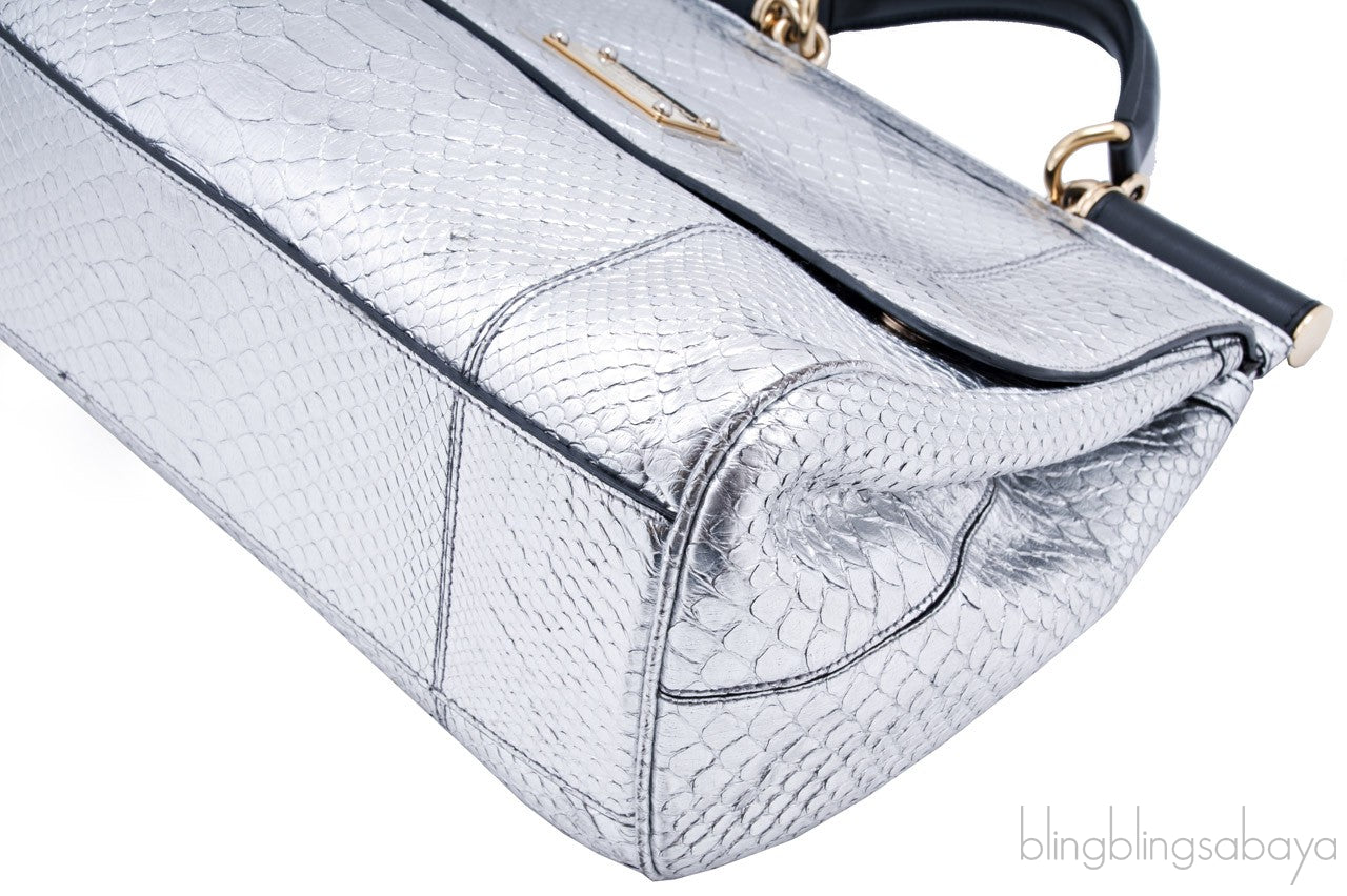 Miss Sicily Satchel Silver Python