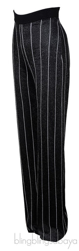 Black Stripe Knit Stretch Trouser