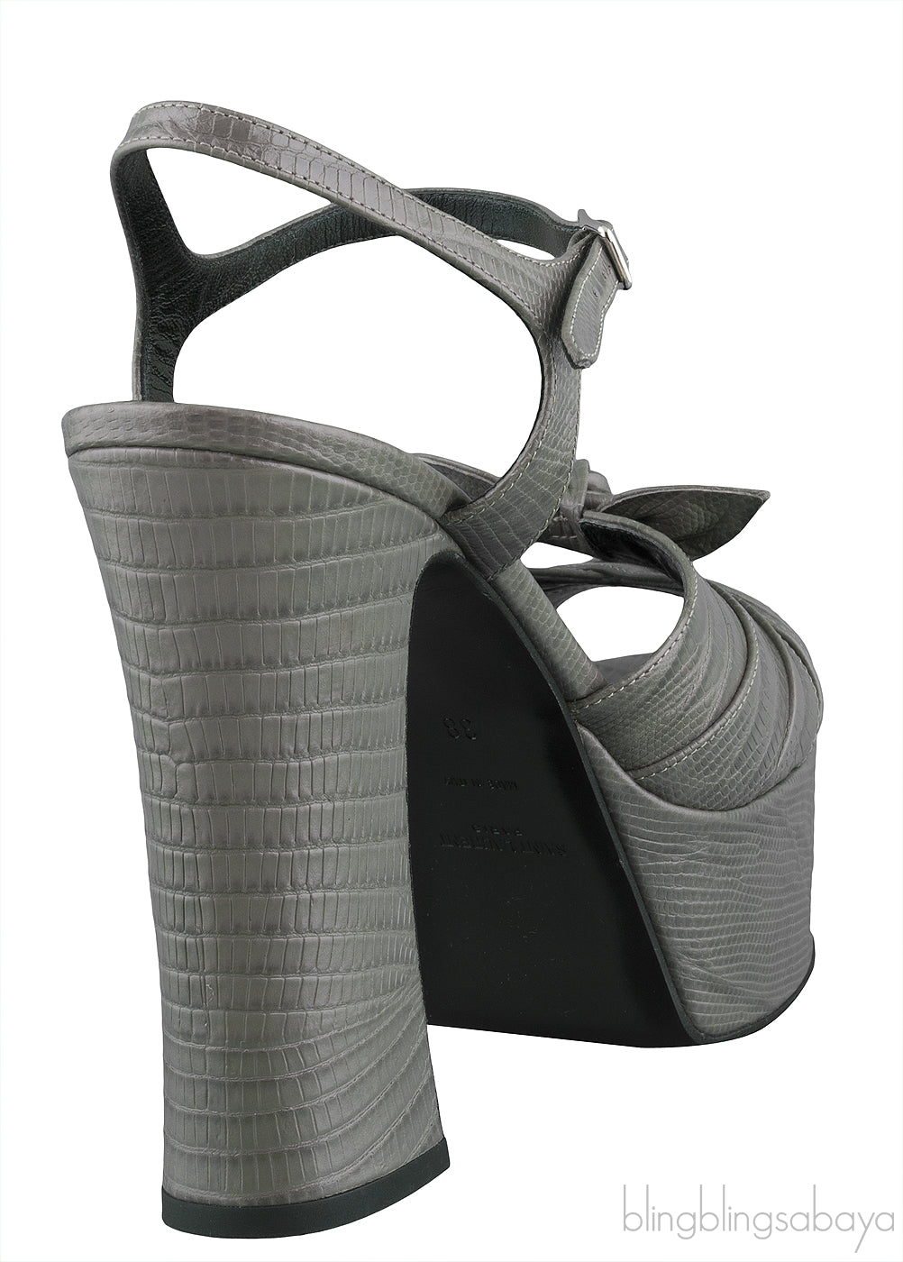 Grey Bow Textured Leather Pump