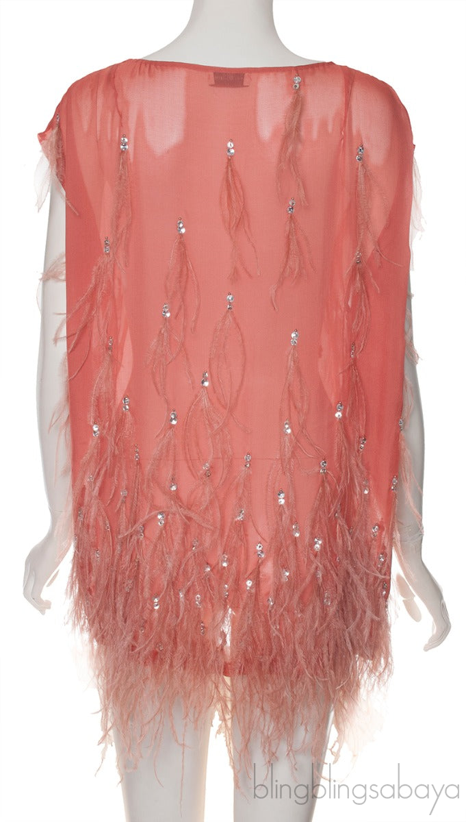 Ostrich Feather & Crystal Emb. Blouse
