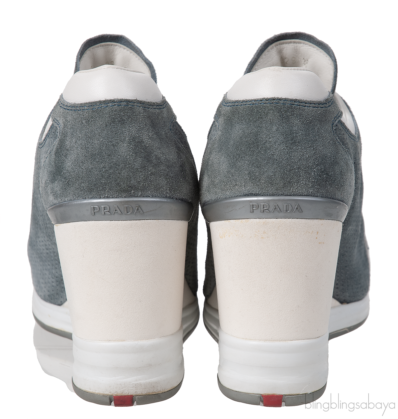 Prada Greenish Grey Sport Suede Wedge Sneakers