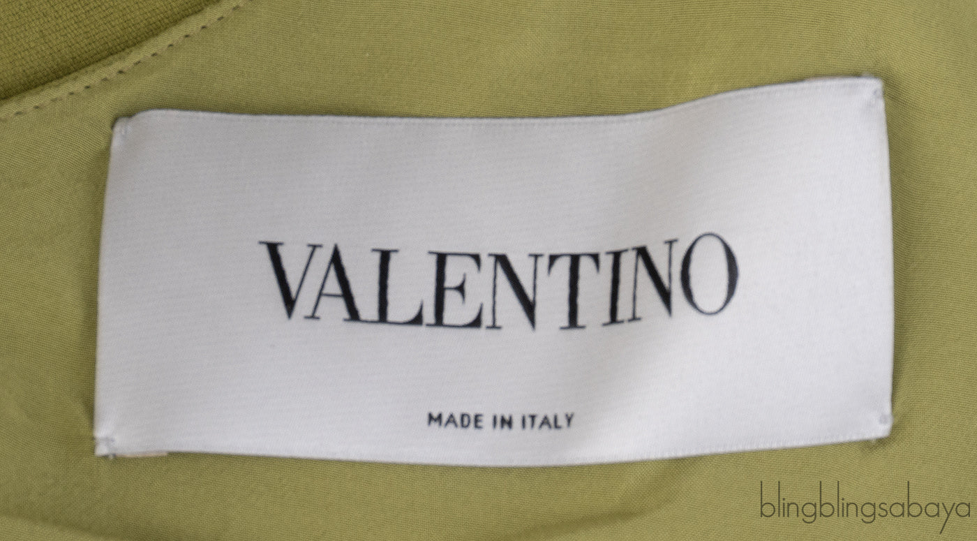 Valentino Green Silk Crepe Flared One-Shoulder Dress