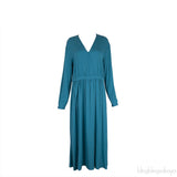 Teal Blue V-neck Long Sleeve Dress