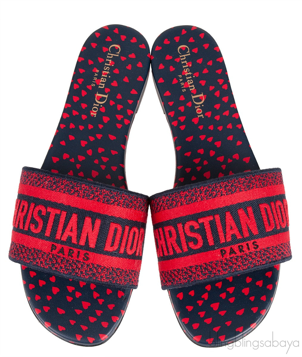Dway Slide Navy Red Embroidered Slides