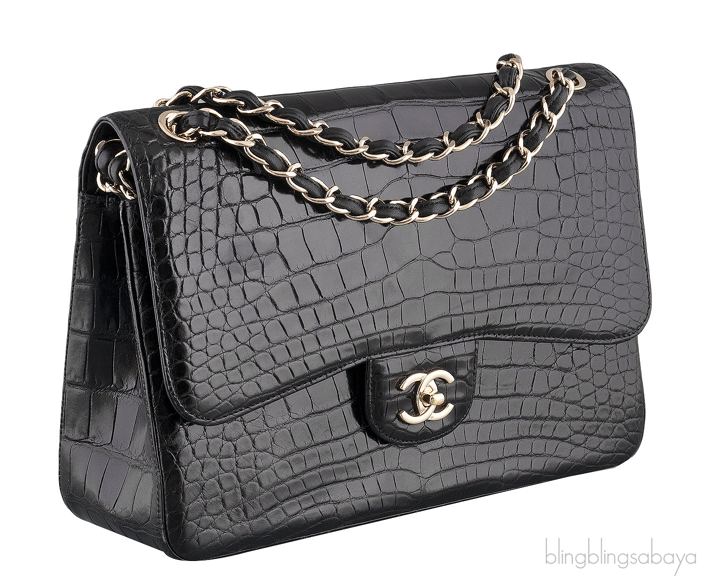 Black Crocodile Jumbo Flap Bag