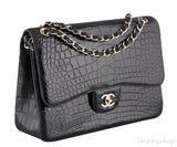 Black Crocodile Jumbo Flap Bag