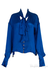 Blue Self-tie Silk Longsleeve Shirt