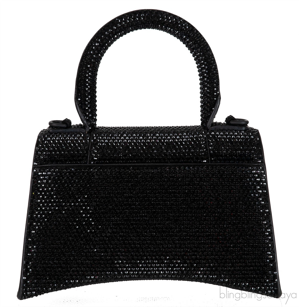 Hourglass XS Black Rhinestone Suede Calfskin