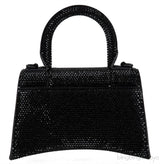 Hourglass XS Black Rhinestone Suede Calfskin