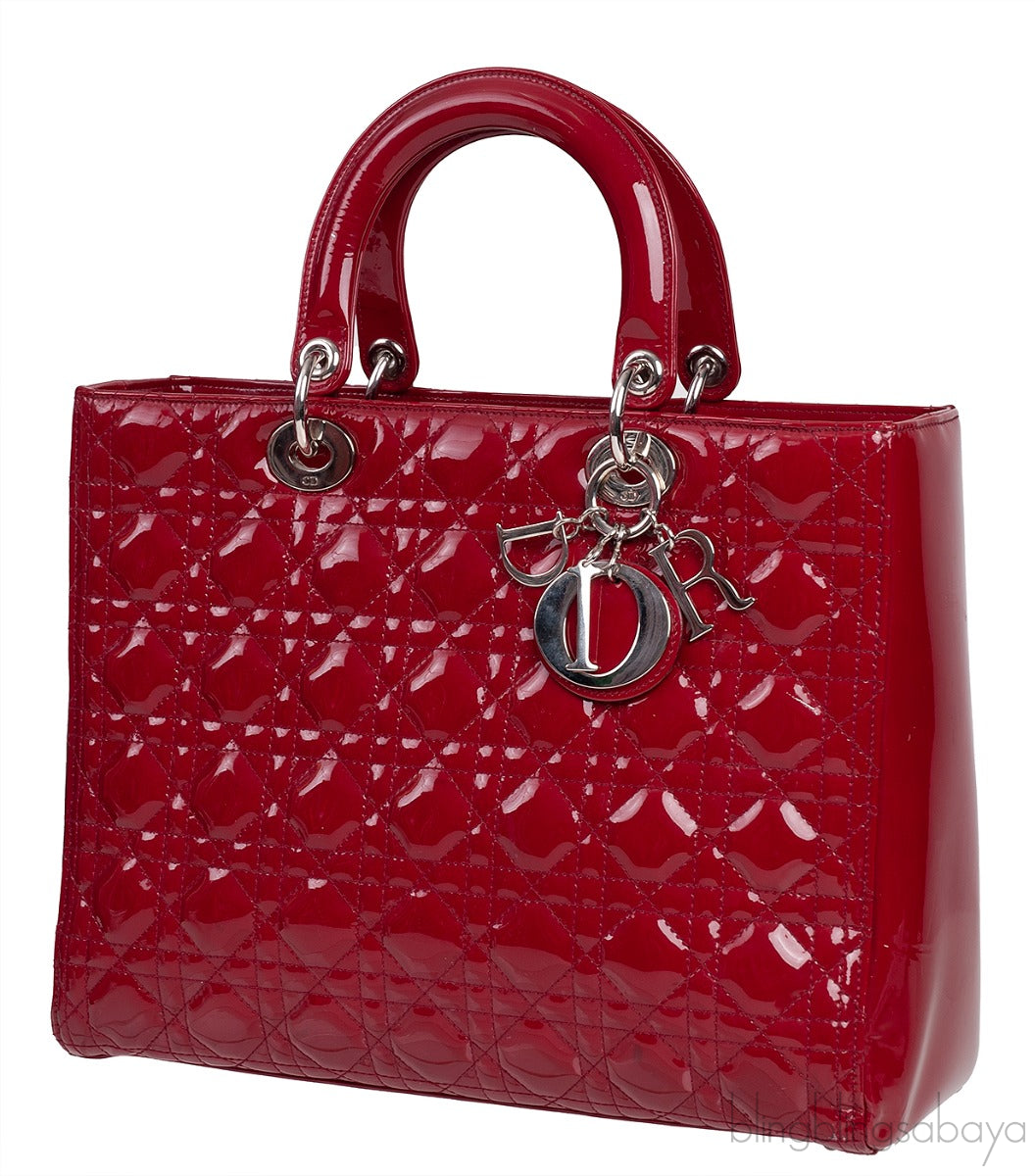 Lady Dior Red Patent Quilted Bag PHW