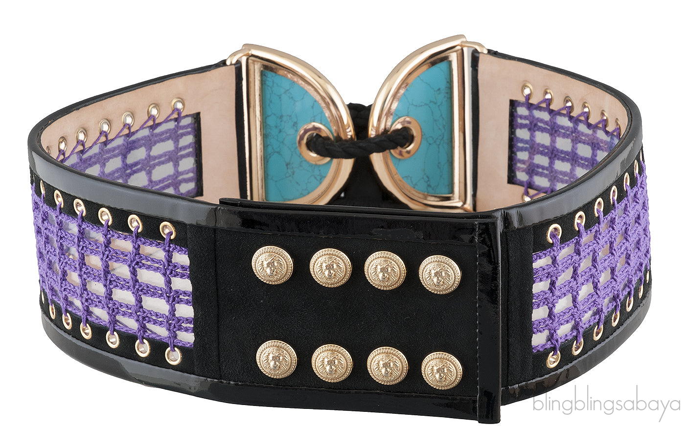 Turquoise Embellished Crochet & Suede Belt