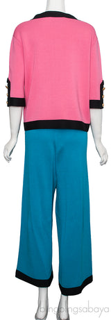 Pink Top & Blue Wide Leg Trouser