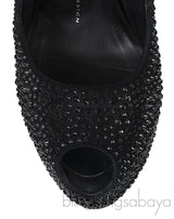 Black Crystal Embellished Peep Toe Heels