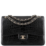 Black Crocodile Jumbo Flap Bag