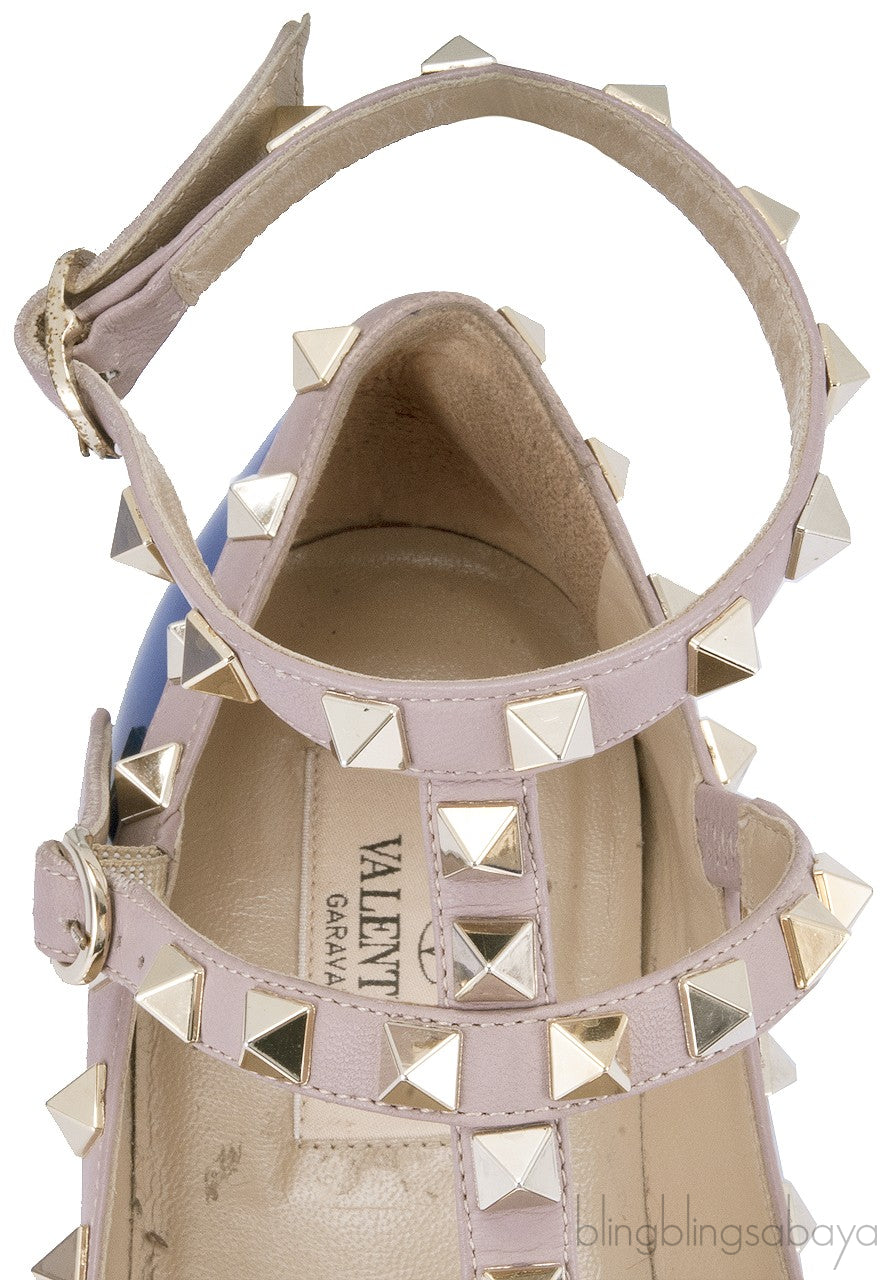Patent Blue Rockstud Flat Ballerina