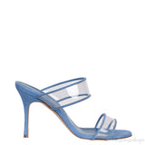 Manolo Blahnik Blue Invymu Suede PVC Open Toe Mules