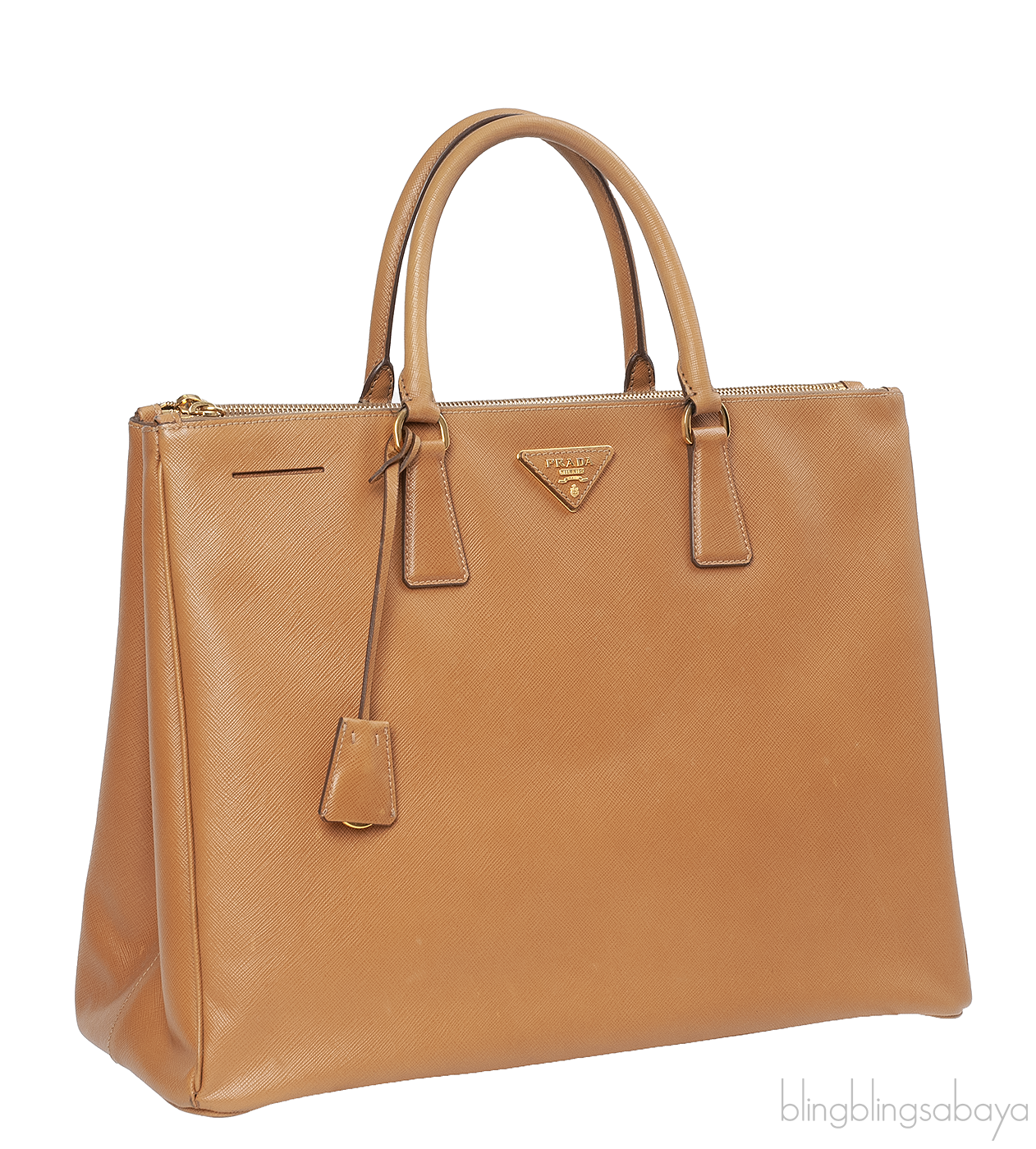 PRADA Gold Saffiano Double Zip Large Tote