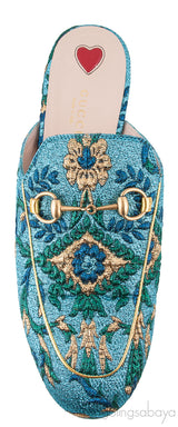 Blue Floral Lurex Princetown Sandals