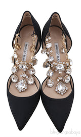 Black Zullin Satin Jeweled D\'Orsay Pumps