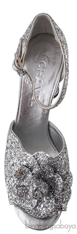 Silver Camellia Glitter Heels