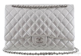 Metallic Silver Quilted Maxi Flap Bag