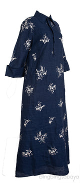 Blue Denim Floral Embroidered Dress
