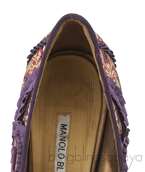 Gold Ruffled Printed Pointed Heels