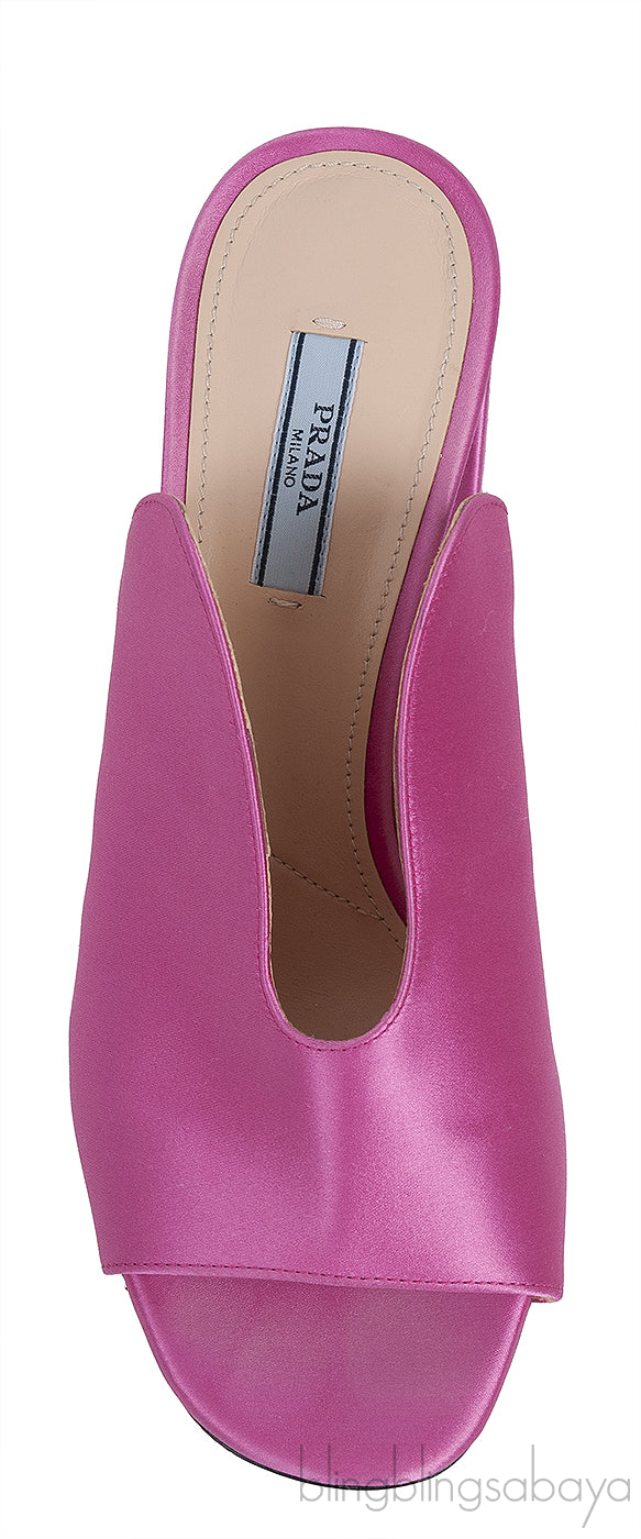 Pink Satin Chunky Heel Sabot Mules 38