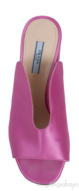 Pink Satin Chunky Heel Sabot Mules 38