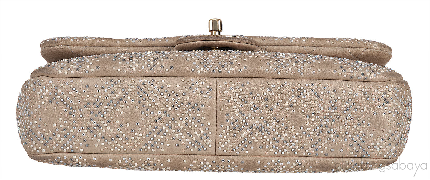 Crystal Bead Jewel Gold Medium Flap Bag