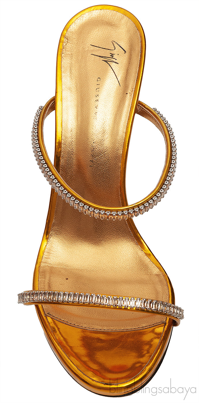 Giuseppe Zanotti Metallic Gold Crystal Embellished Mules