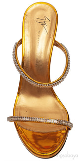 Giuseppe Zanotti Metallic Gold Crystal Embellished Mules