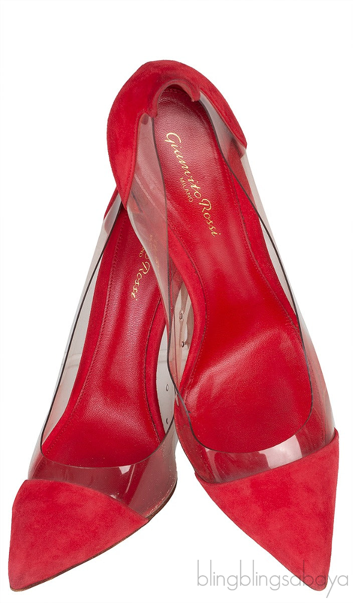 Red Suede PVC Plexi Pump