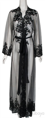 Black Mesh Lace Trim Robe