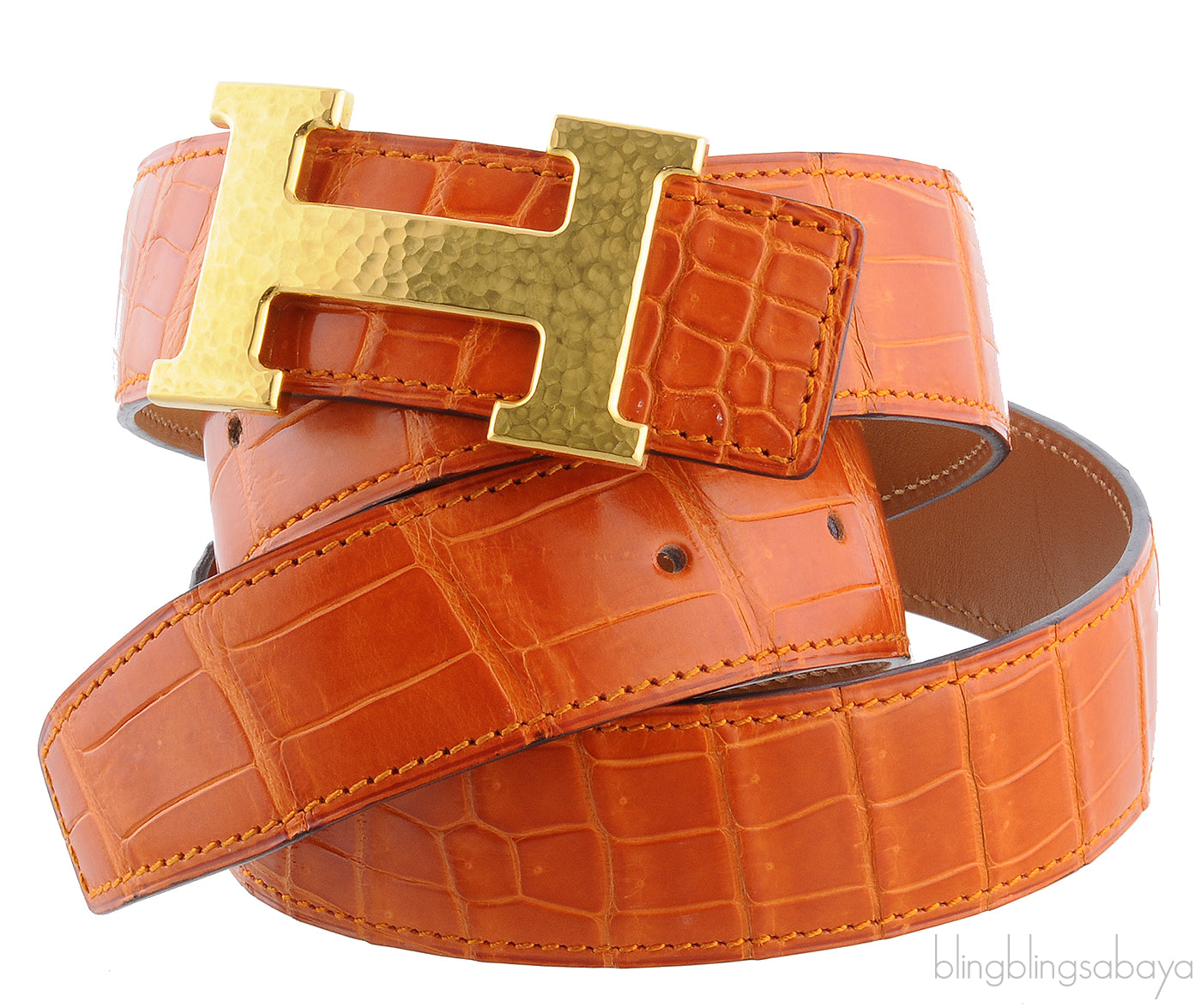 H Belt Orange Crocodile