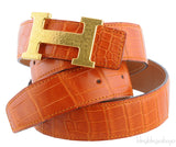 H Belt Orange Crocodile