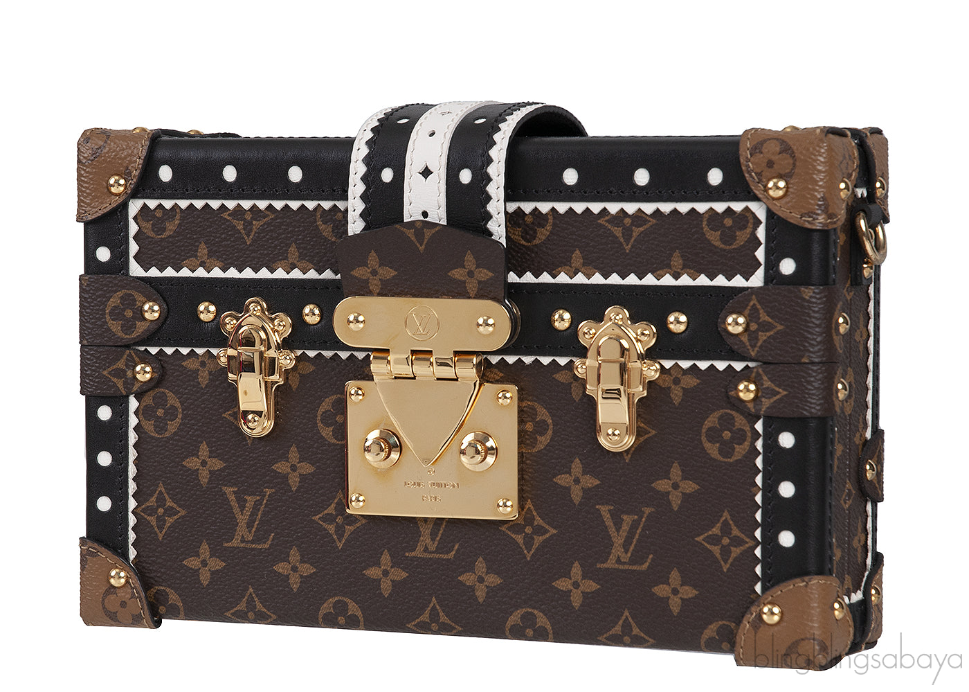Monogram Black & White Leather Trim Petite Malle GHW
