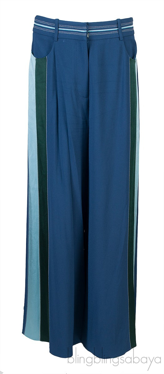 White Wrap Top & Blue Wide Leg Pants