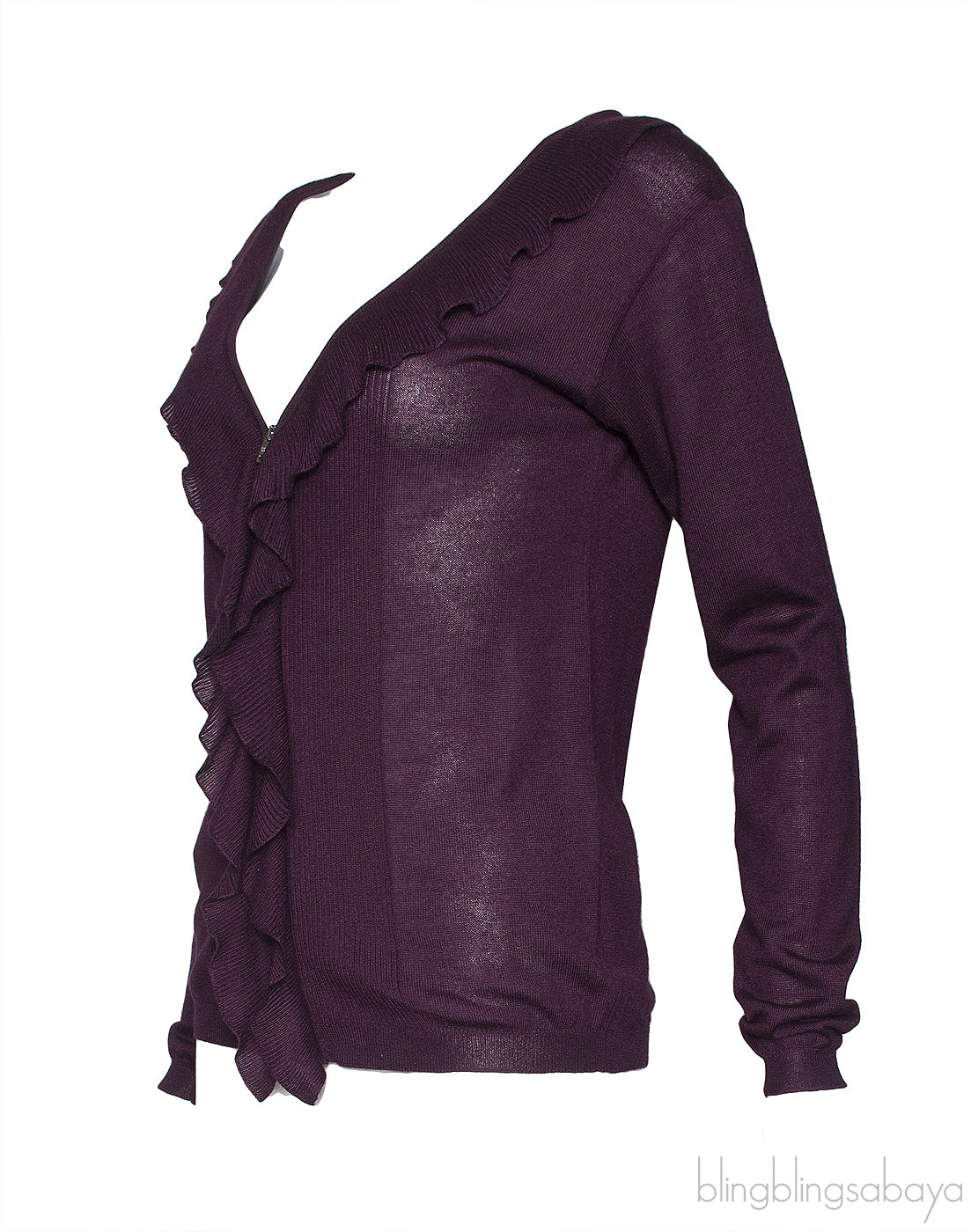 Plum Ruffled Trim Cardigan