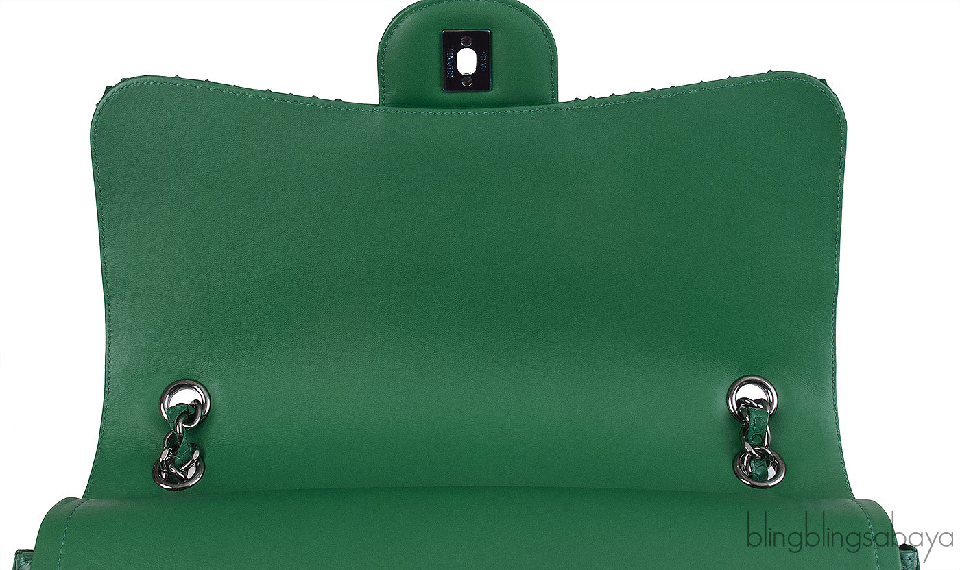 Chanel Classic Jumbo CC Emerald Green Python Flap Bag