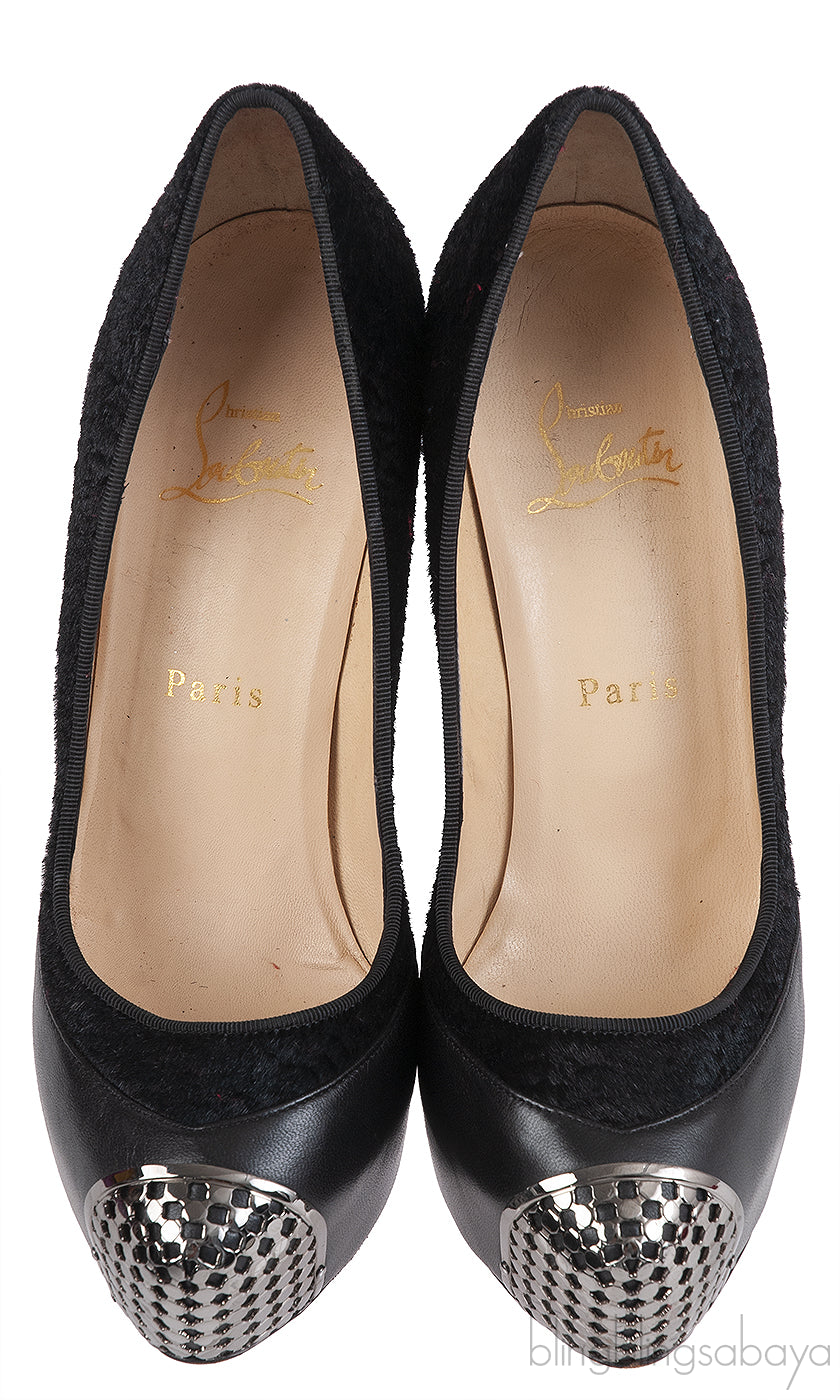 Christian Louboutin Maggie 140 Black Nappa & Pony Heels