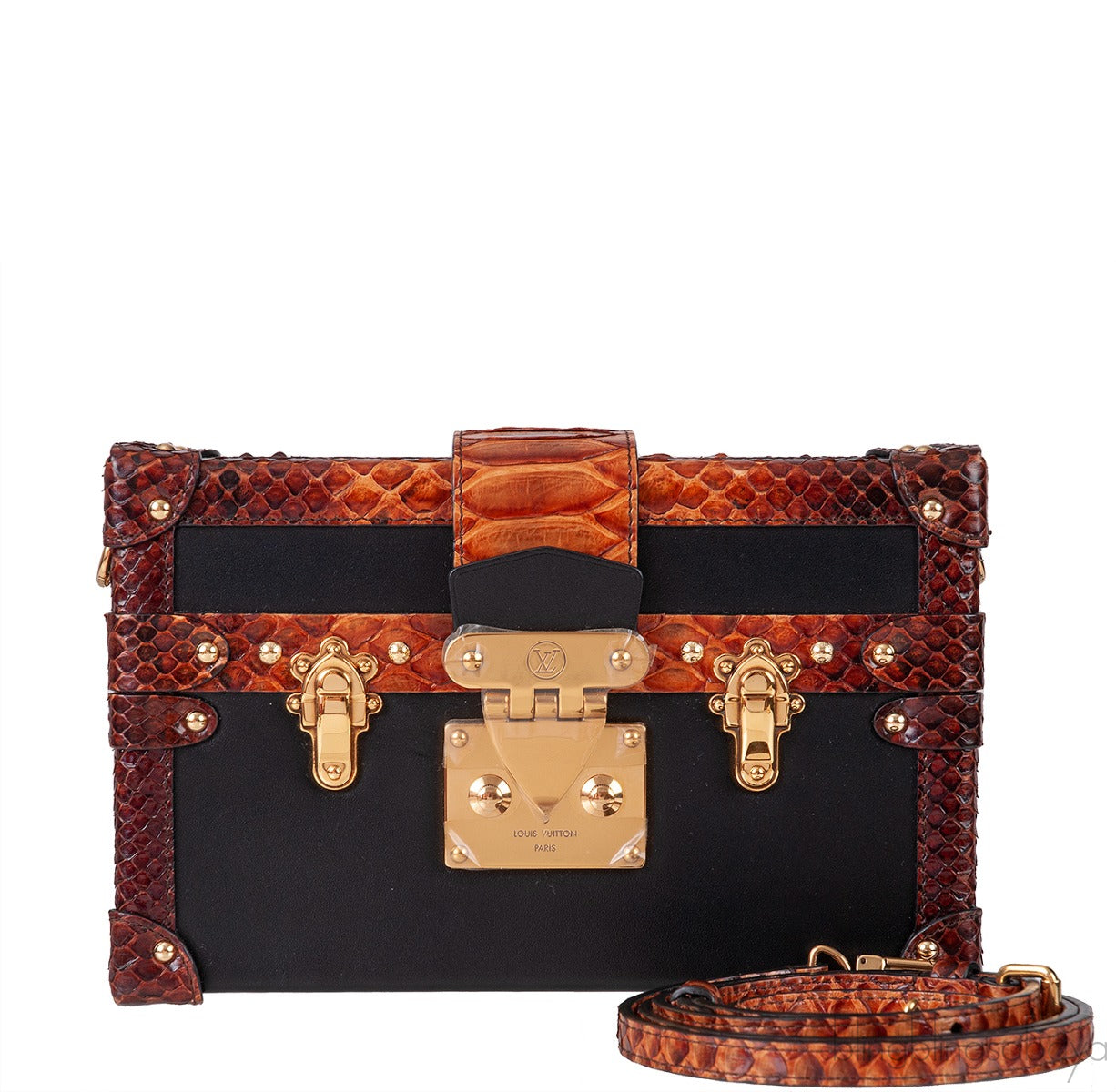 Black Leather Python Trim Petite Malle
