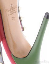Red Multicolor Strap Rockstud Pump