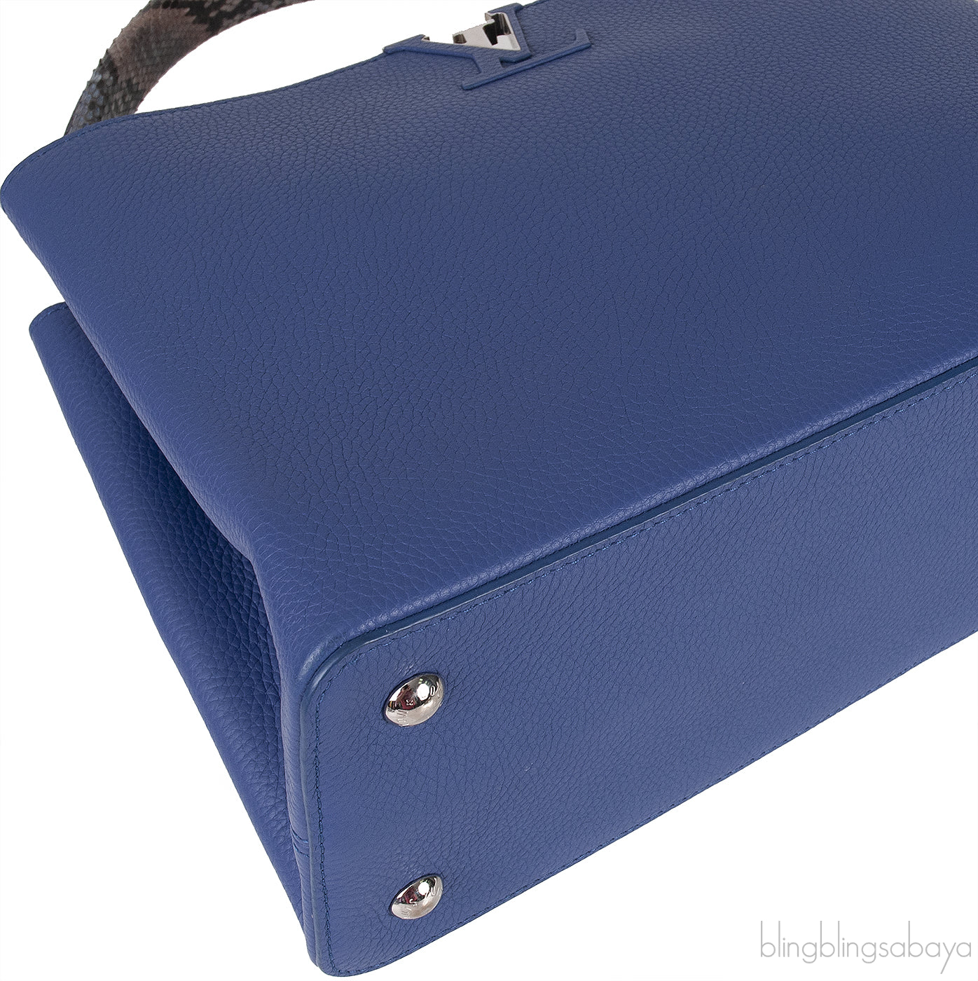 Louis Vuitton Blue Capucine Python Handle Bag