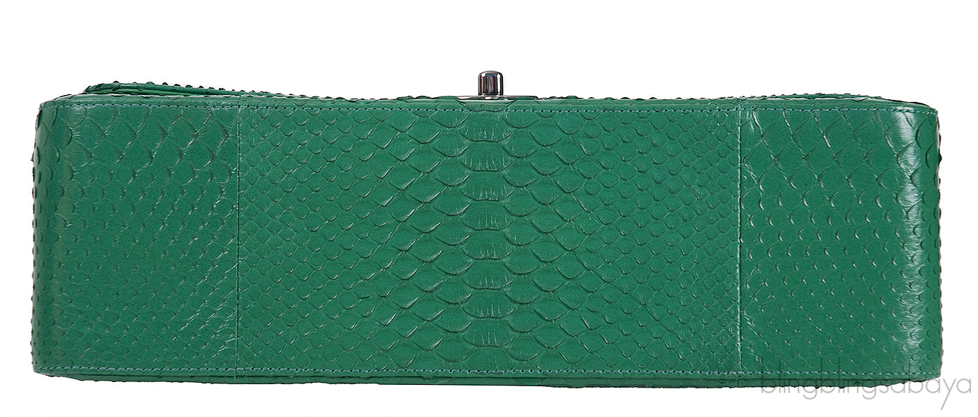 Chanel Classic Jumbo CC Emerald Green Python Flap Bag