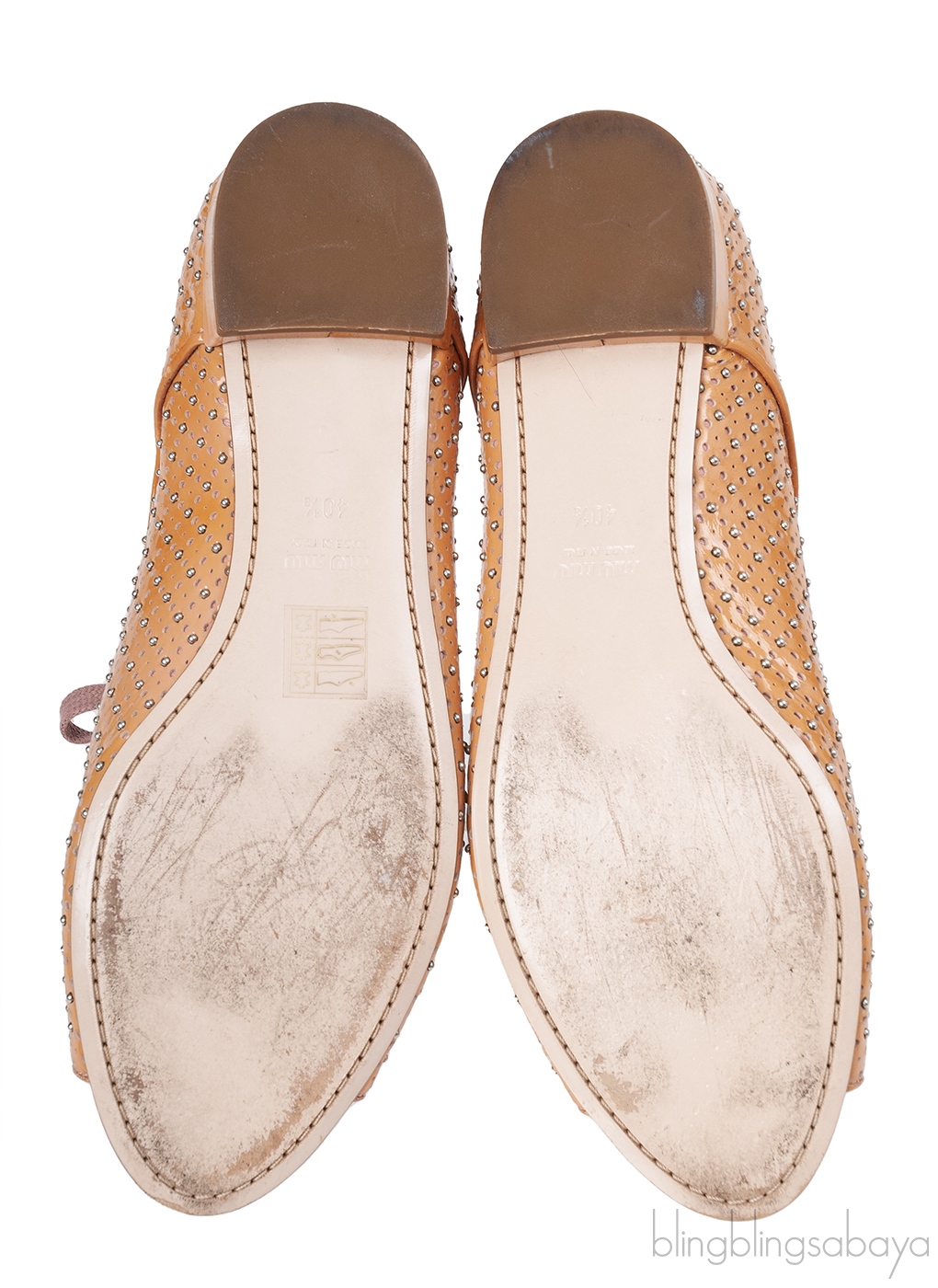 Miu Miu Brown Metal Bead Flat Peep Toe Shoes